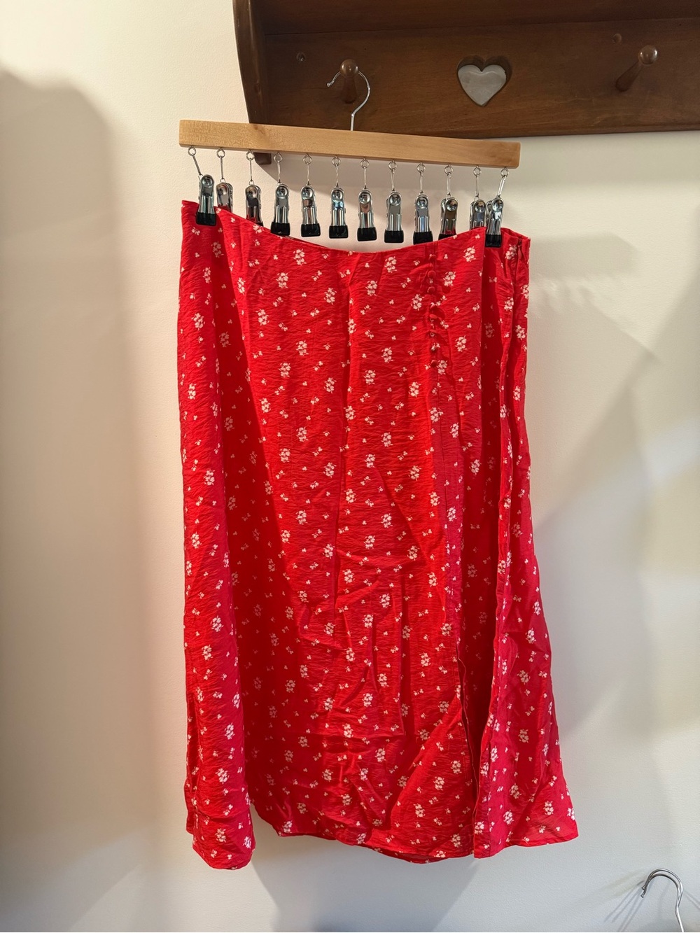 Vintage Red Floral Midi Skirt by Vintage